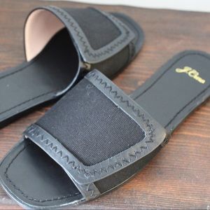 J.Crew Black Canvas Slides With Leather Trim